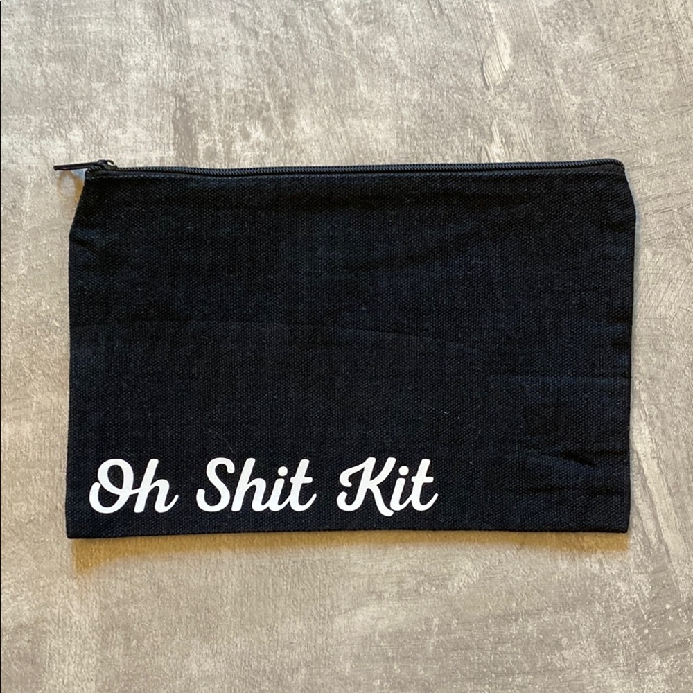 Black Zipper Pouch with White Text